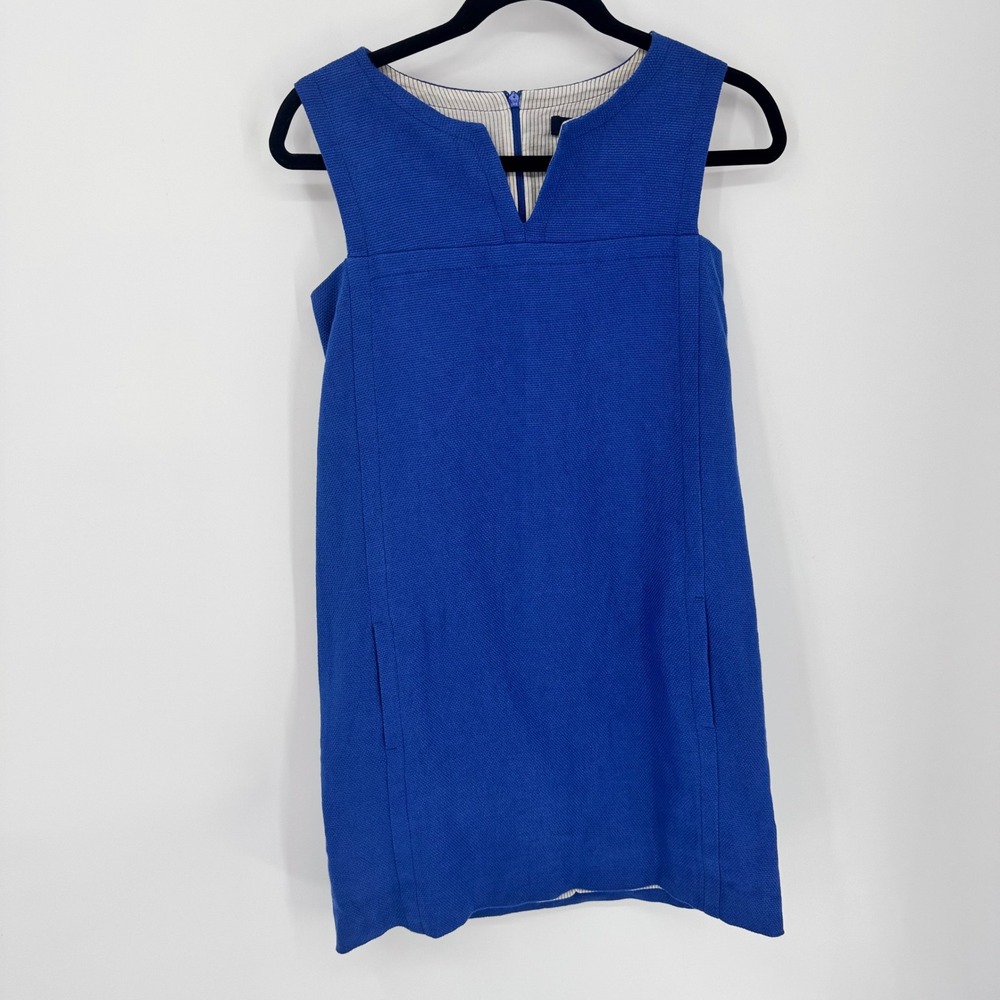 Max Mara Us 2 Blue Tweed Linen Blend Sheath Dress Pockets Classic